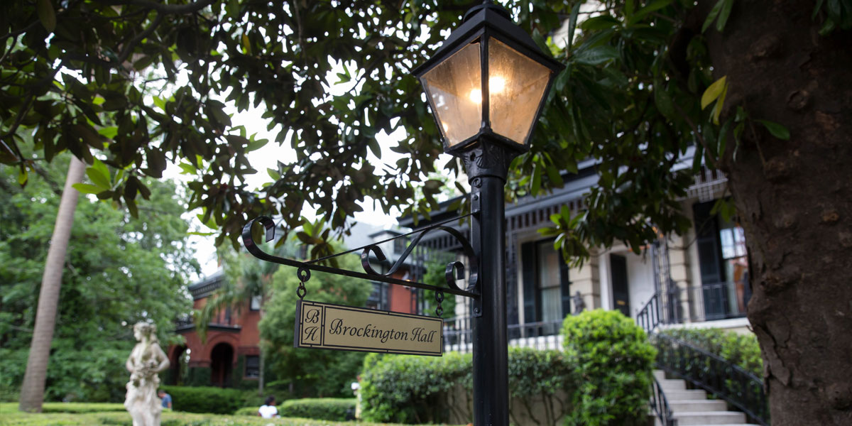 Brockington Hall sign on the historic property in Savannah